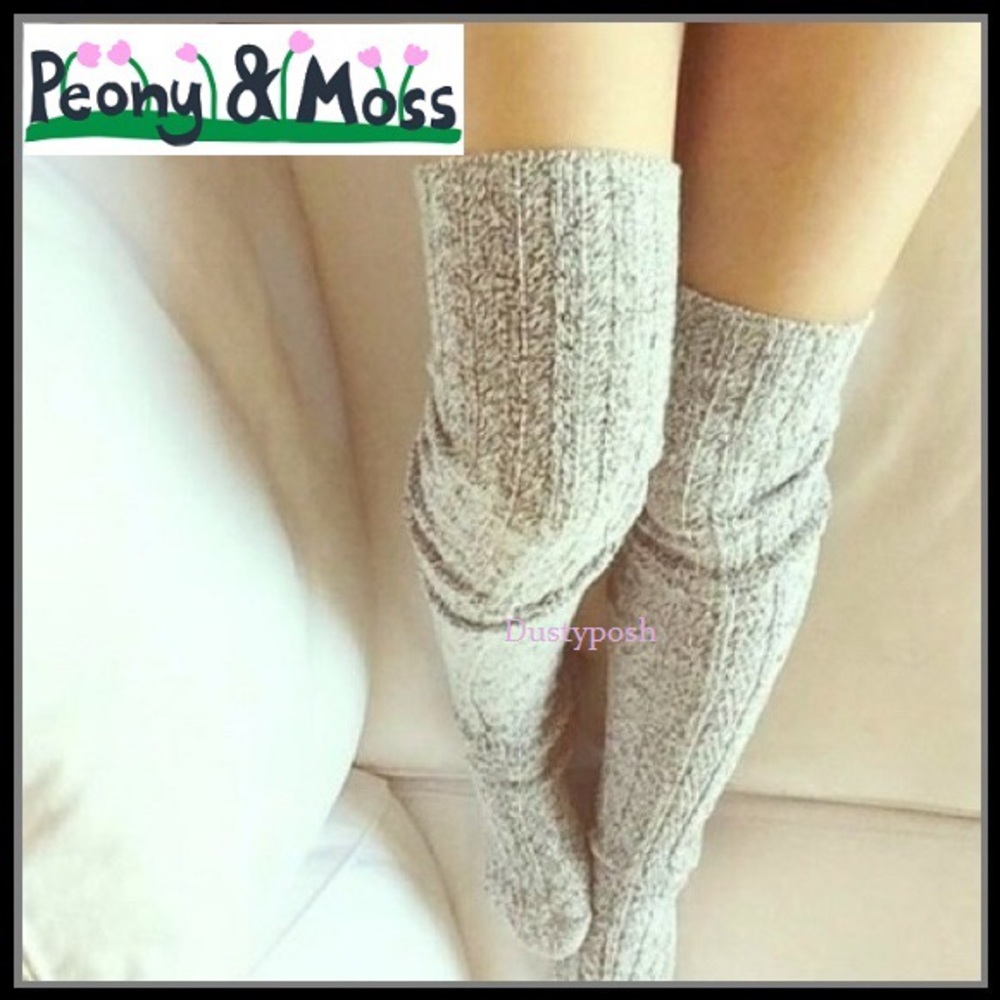 2 Peony & Moss Thigh High Boot Socks Over The Knee - Picture 3 of 4